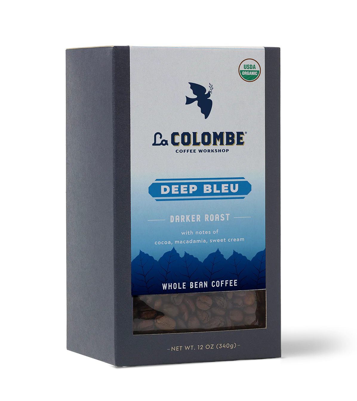 La Colombe Deep Bleu coffee packaging on a white background